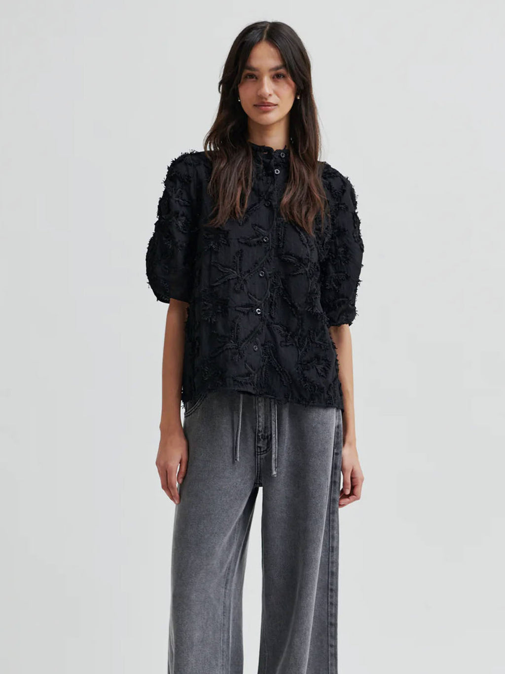 Second Female : Seena textured SS Shirt Black - Collector Store Sydney