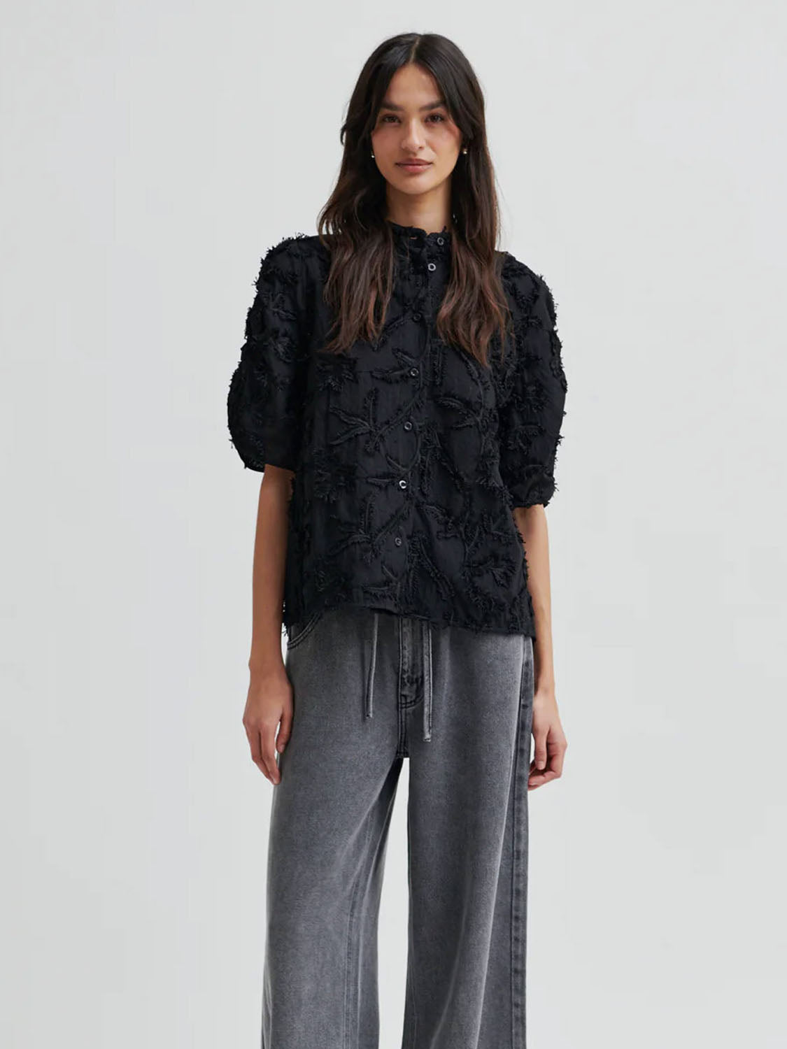 Second Female : Seena textured SS Shirt Black - Collector Store Sydney