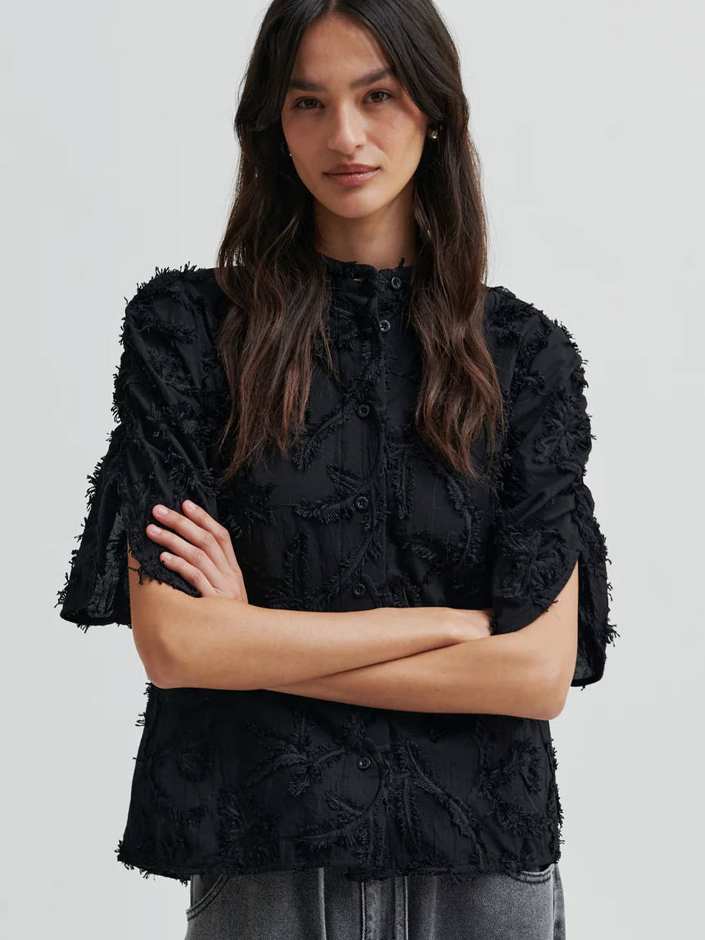 Second Female : Seena textured SS Shirt Black - Collector Store Sydney