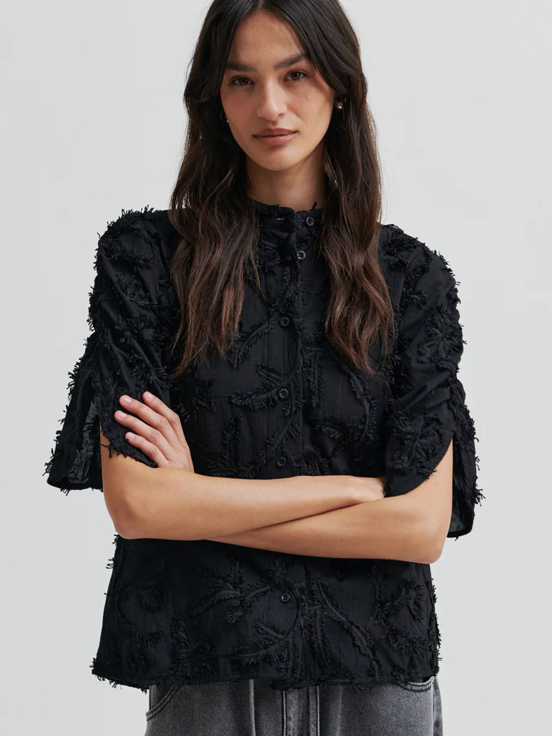 Second Female : Seena textured SS Shirt Black - Collector Store Sydney