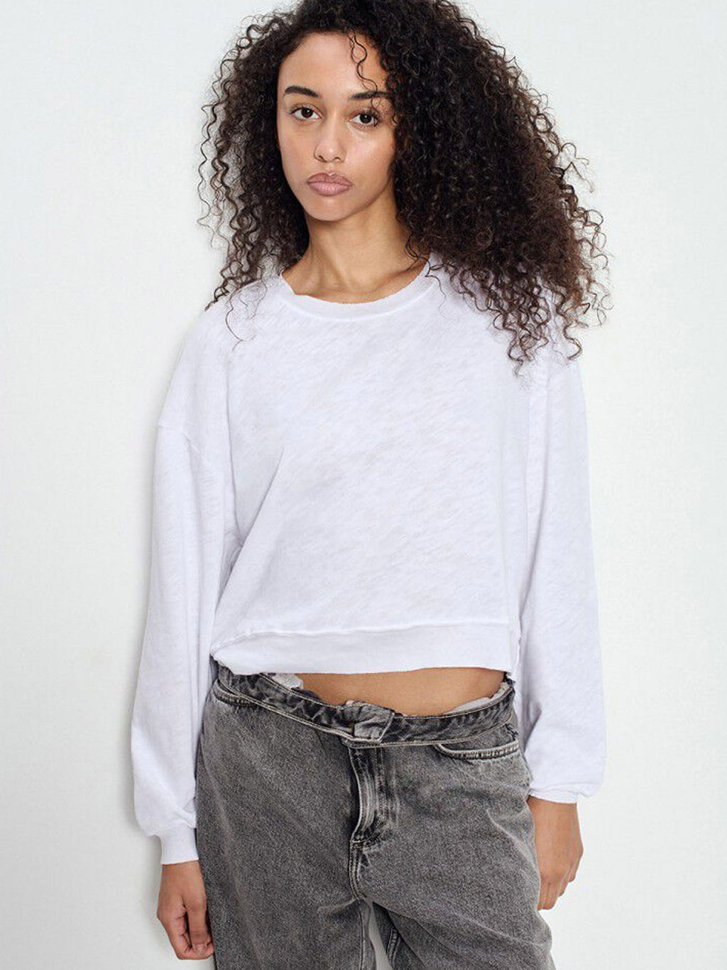 American Vintage  Sonoma Long Sleeve High Round Tee - White