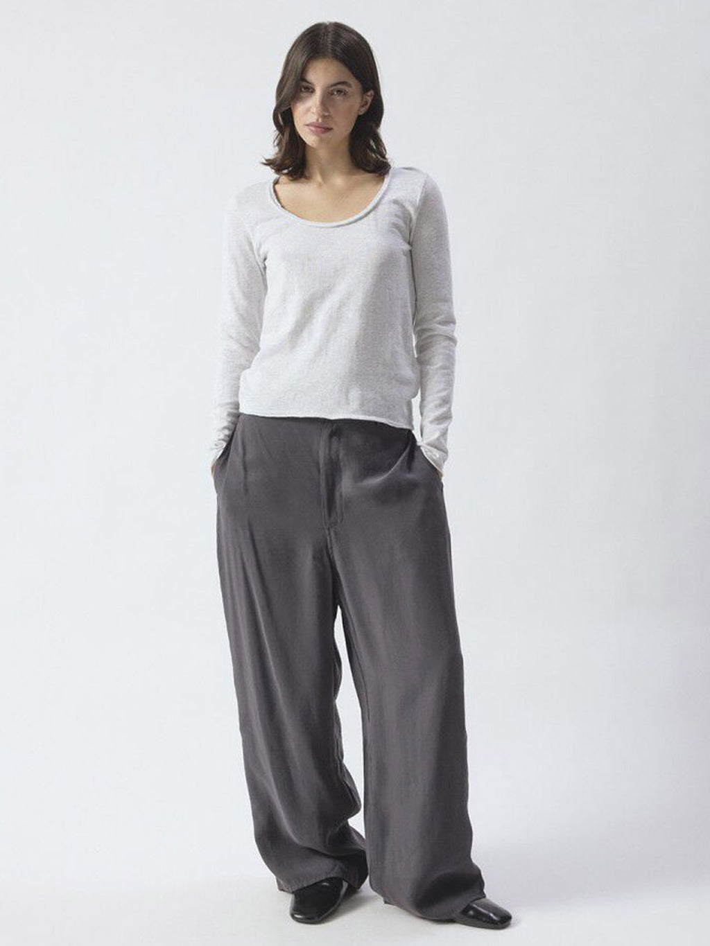 American Vintage  Sonoma Long Sleeve Scoop Neck Tee - Arctic Melange