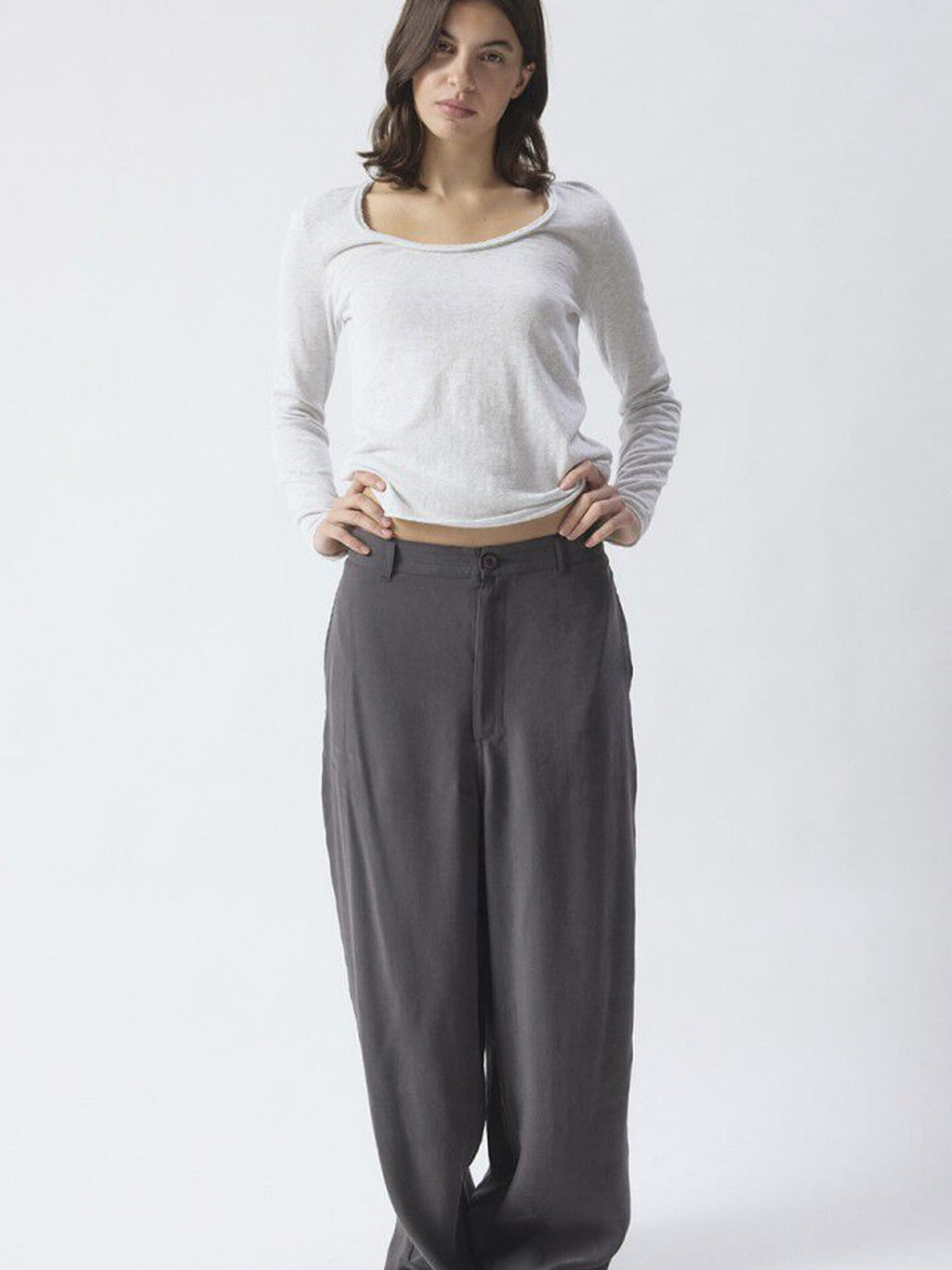 American Vintage  Sonoma Long Sleeve Scoop Neck Tee - Arctic Melange