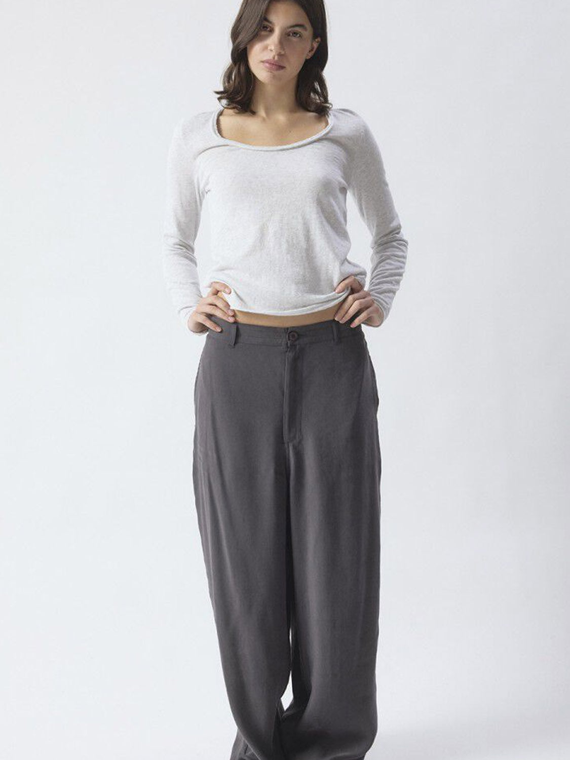 American Vintage  Sonoma Long Sleeve Scoop Neck Tee - Arctic Melange