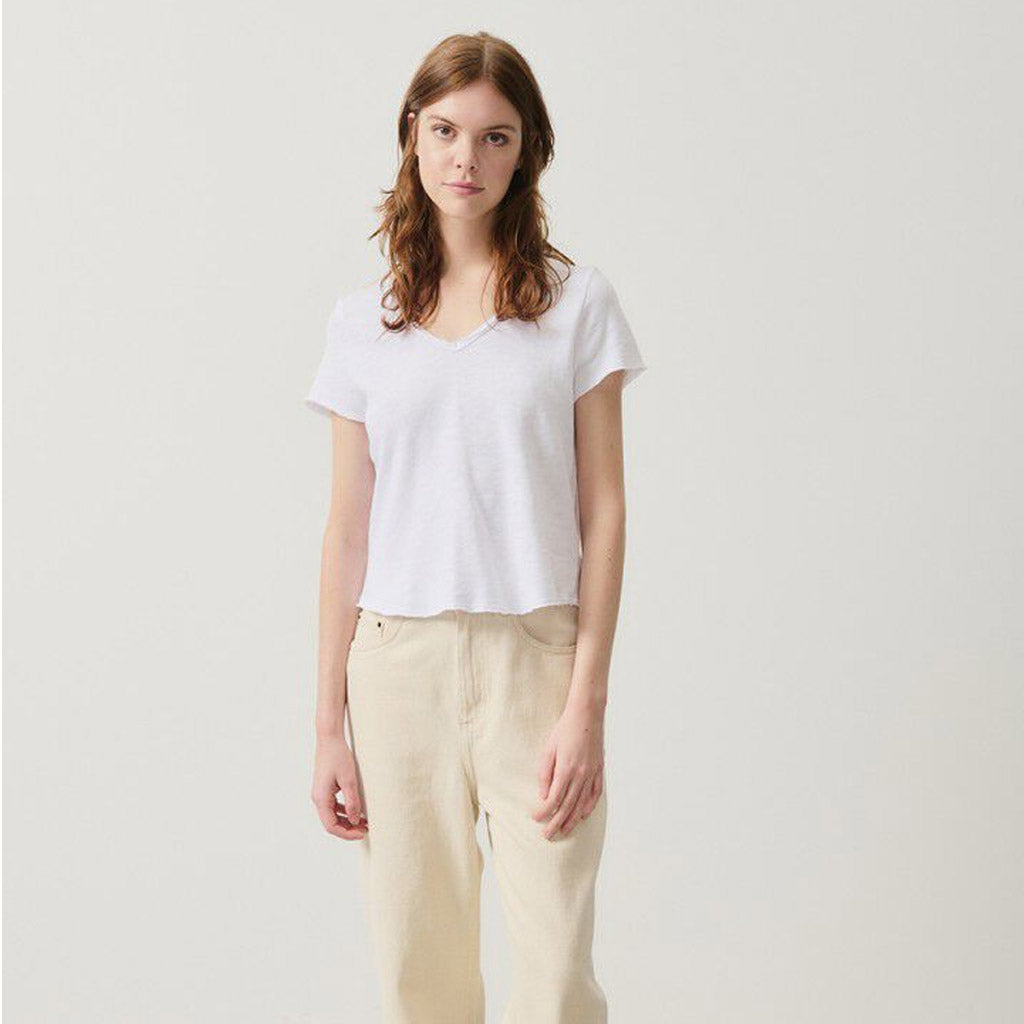 American Vintage Sonoma Cotton V Neck Tee - BLANC - Collector Store
