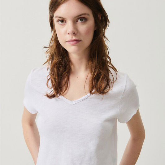 American Vintage Sonoma Cotton V Neck Tee - BLANC - Collector Store