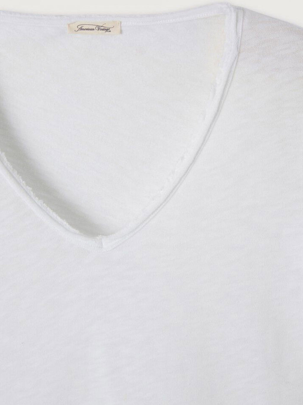 American Vintage Cotton V Neck Tee - Sonoma -  White