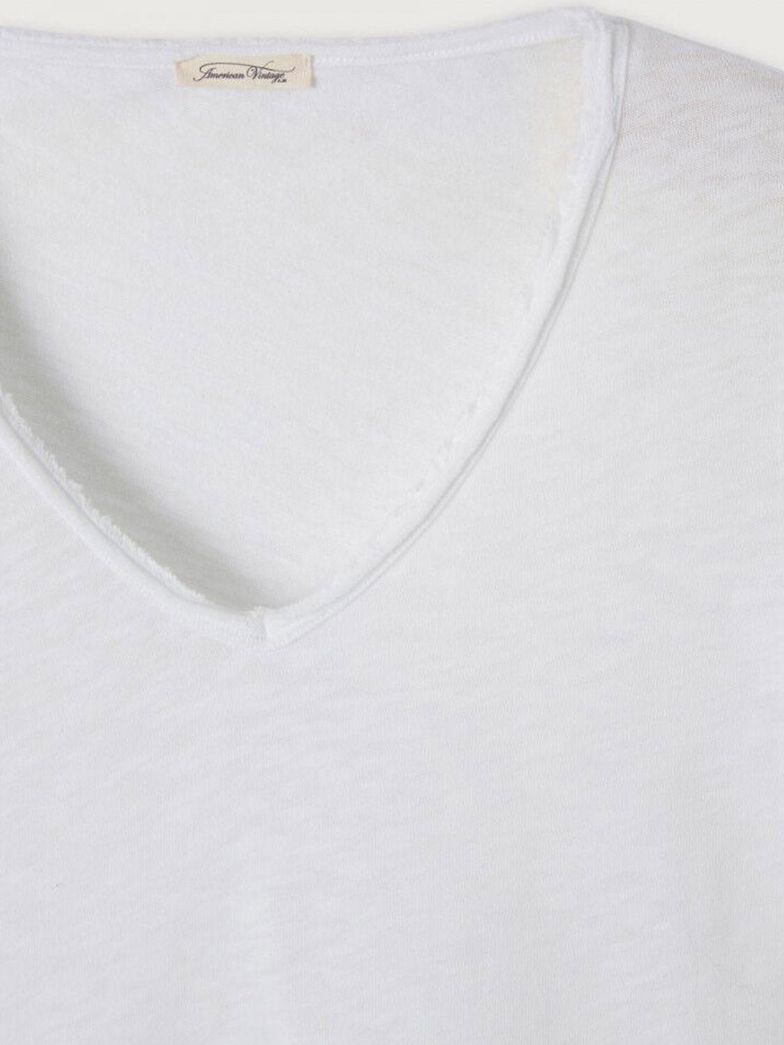American Vintage Cotton V Neck Tee - Sonoma -  White