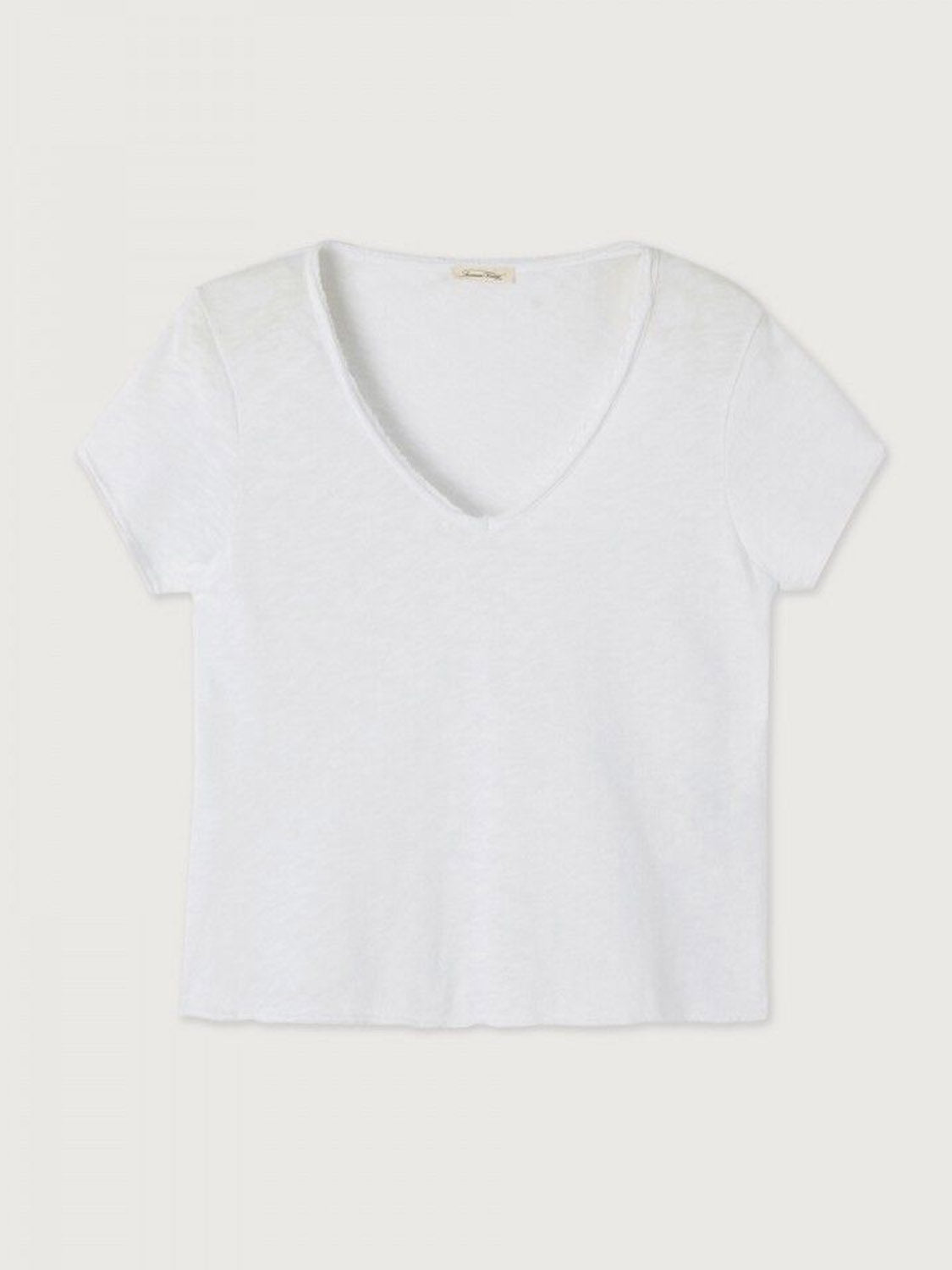 American Vintage Cotton V Neck Tee - Sonoma -  White