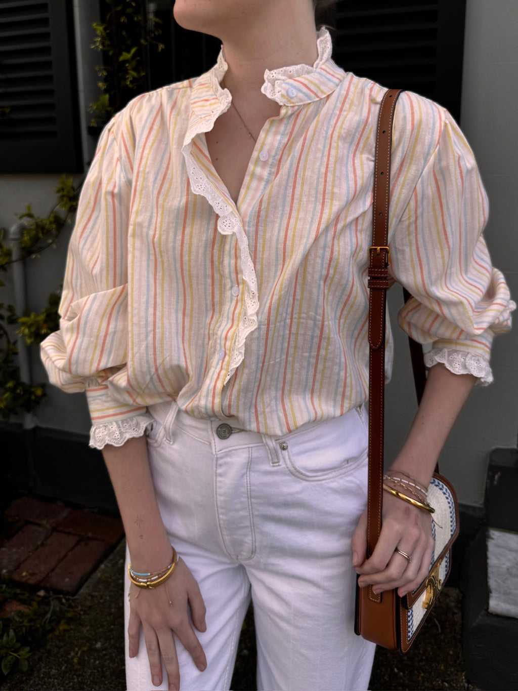 Rainbow Stripe Broderie Blouse - Collector Store Sydney