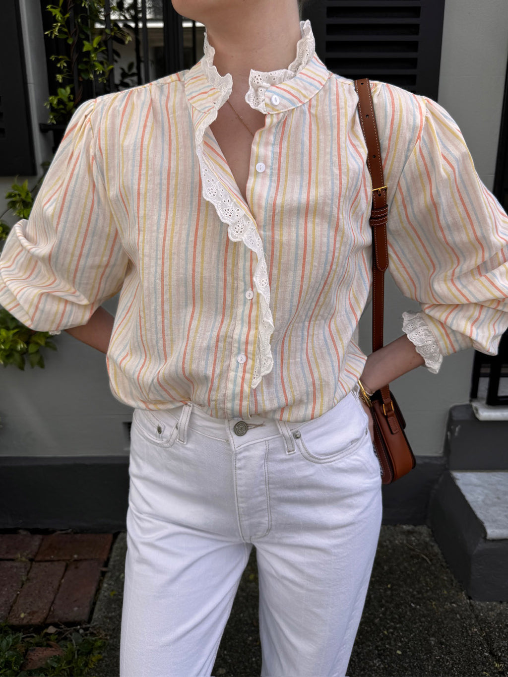Rainbow Stripe Broderie Blouse - Collector Store Sydney