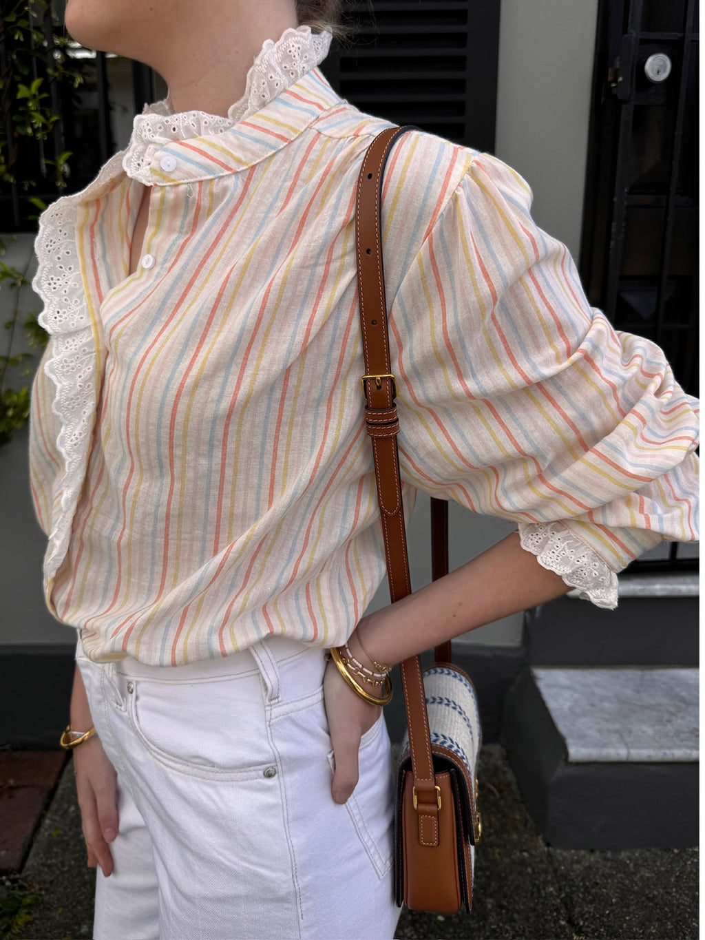 Rainbow Stripe Broderie Blouse - Collector Store Sydney