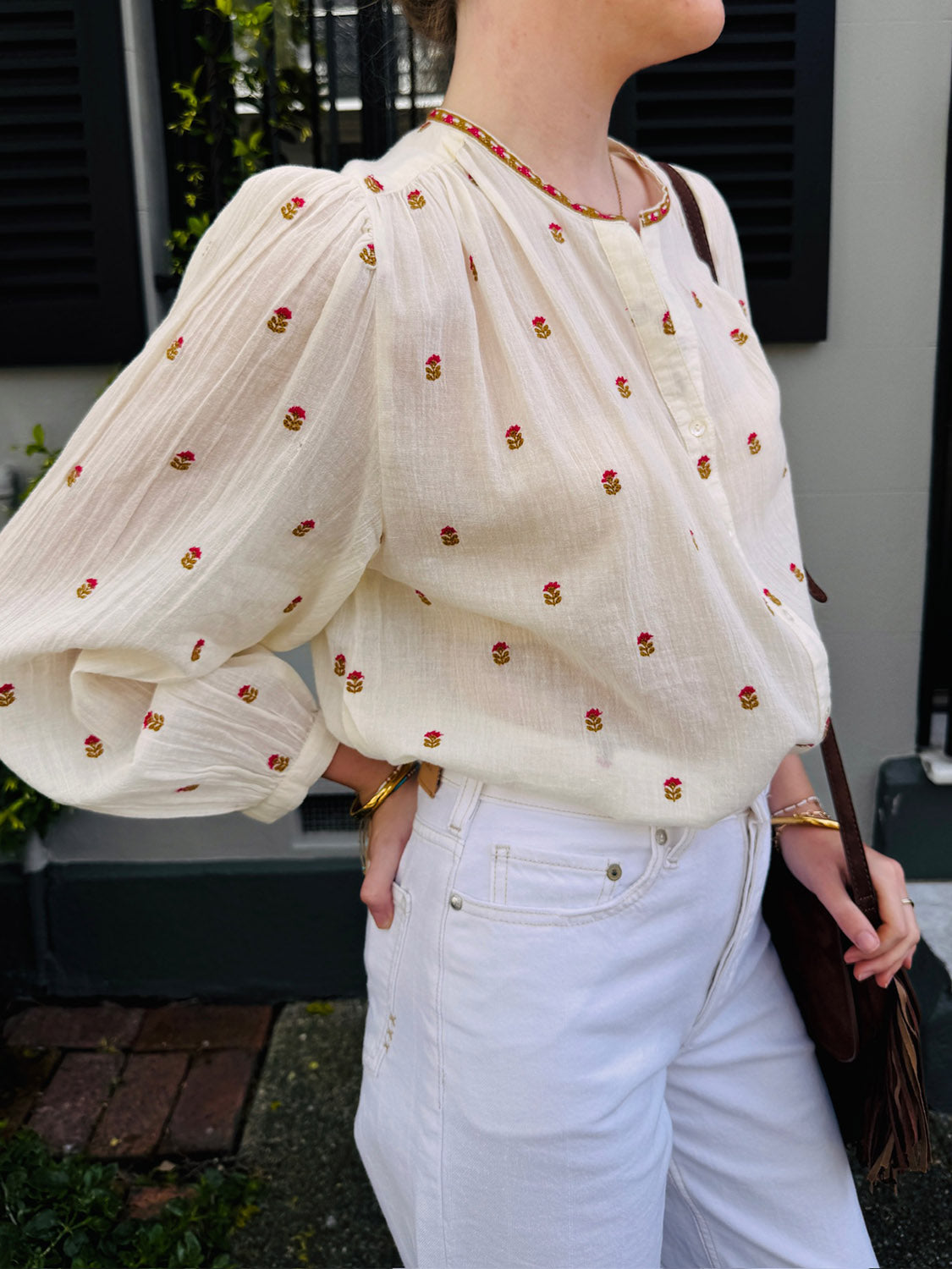 Embroidered Floral Voile Blouse - Ecru - Collector Store Sydney