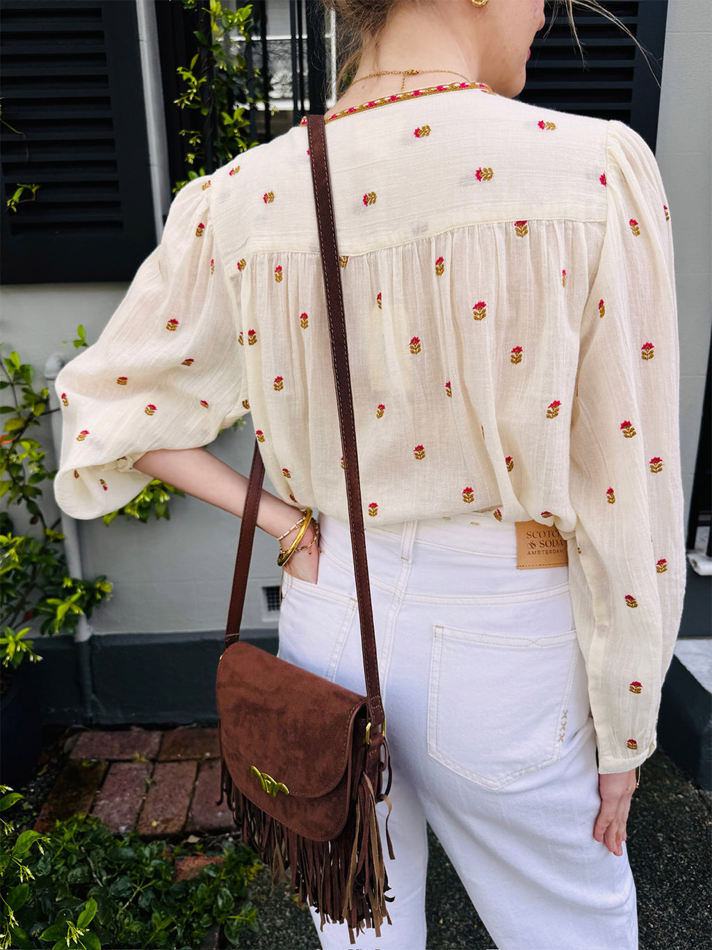 Embroidered Floral Voile Blouse - Ecru - Collector Store Sydney