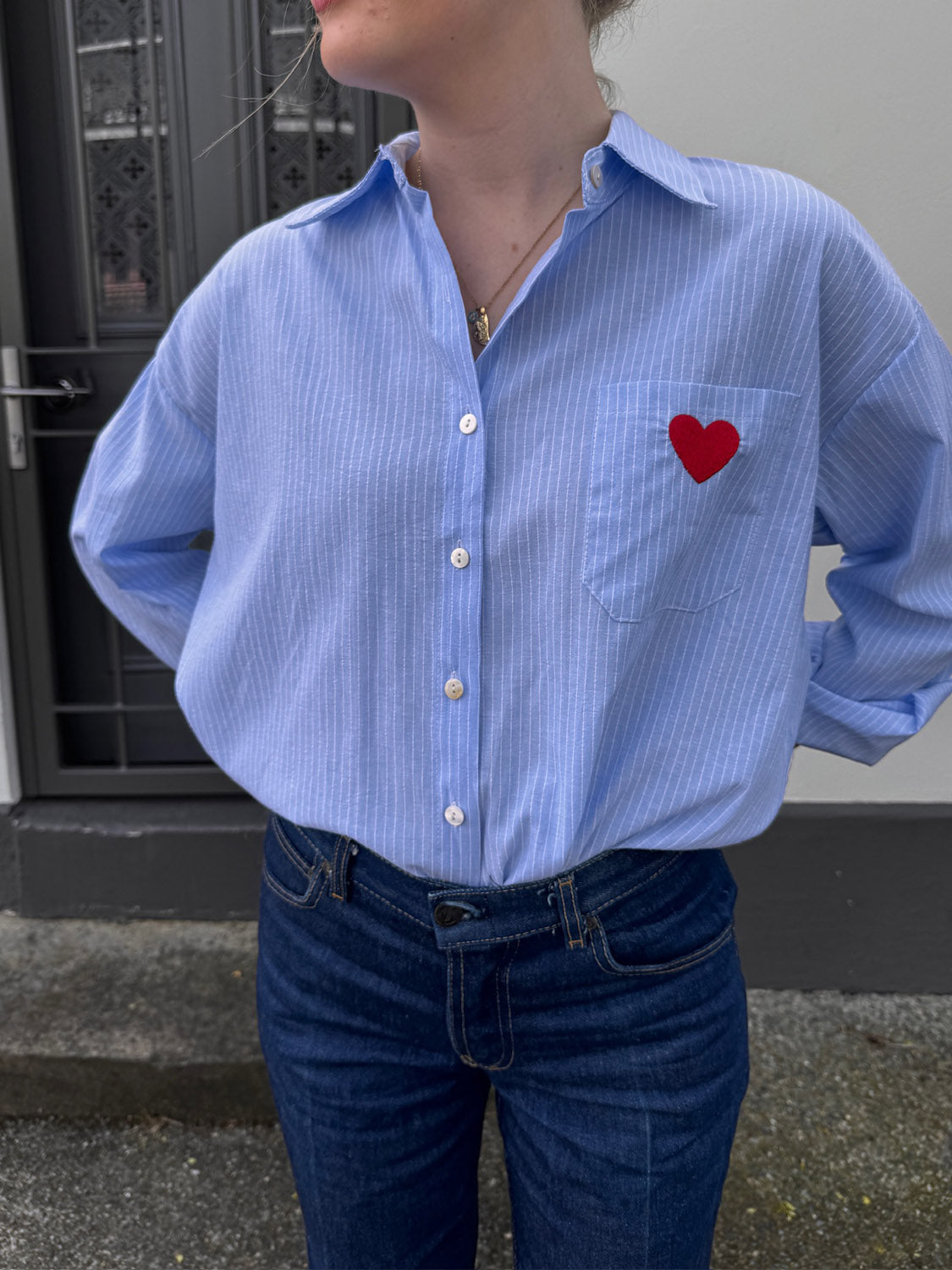 Heart Pocket Pinstripe Boyfriend Shirt - Collector Store Sydney