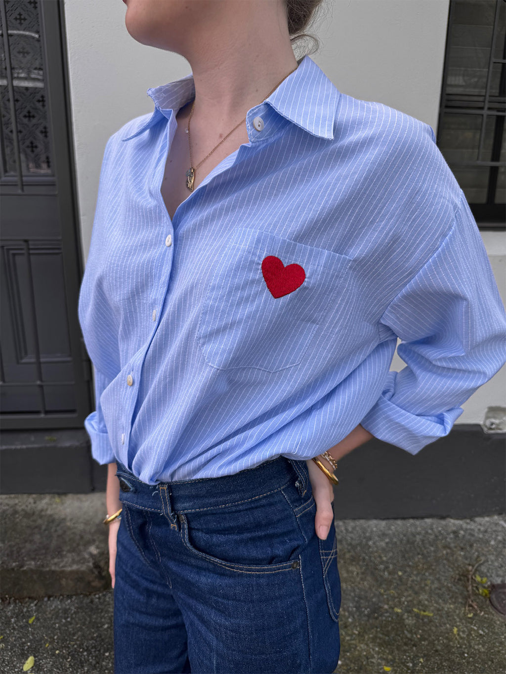 Heart Pocket Pinstripe Boyfriend Shirt - Collector Store Sydney