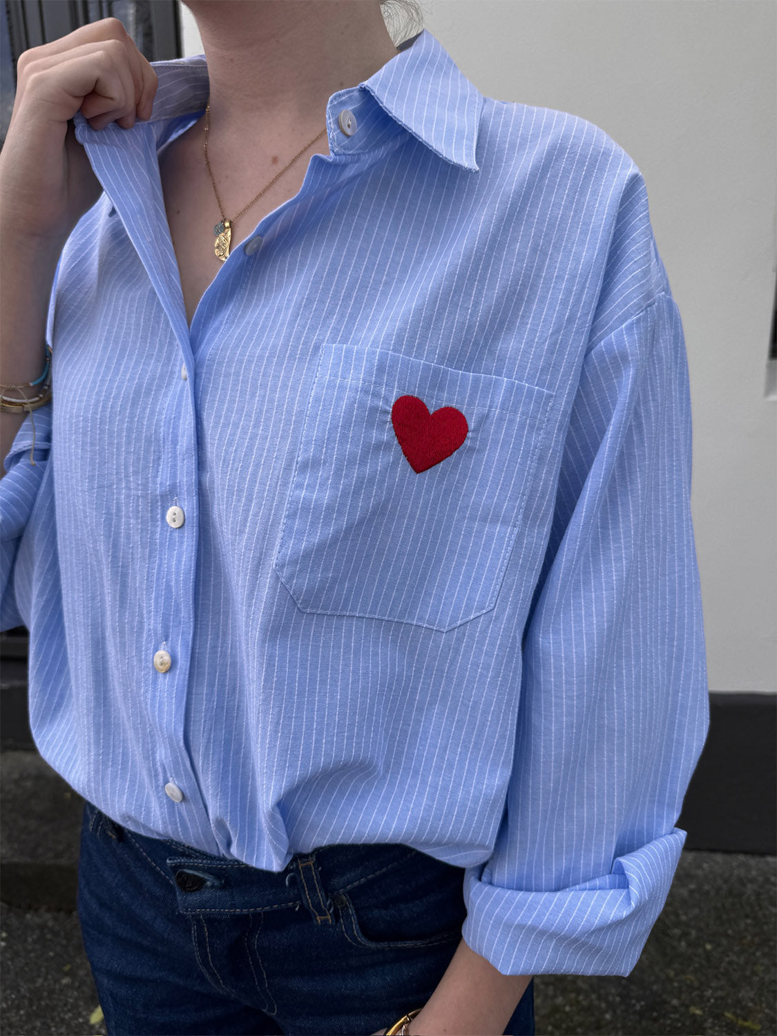 Heart Pocket Pinstripe Boyfriend Shirt - Collector Store Sydney