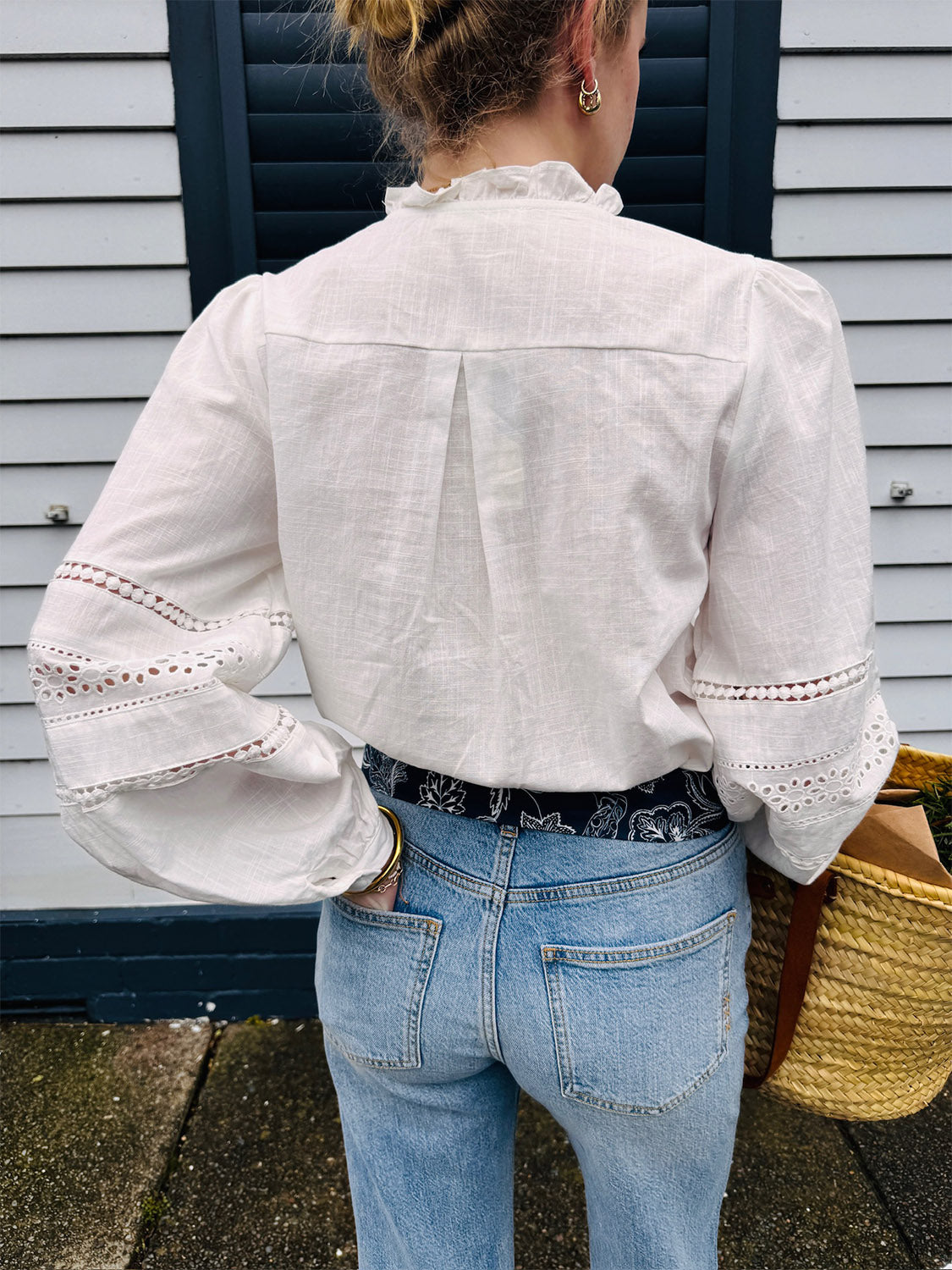 White Broderie Panel Blouse - Collector Store Sydney