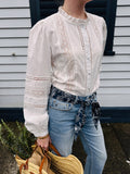 White Broderie Panel Blouse - Collector Store Sydney