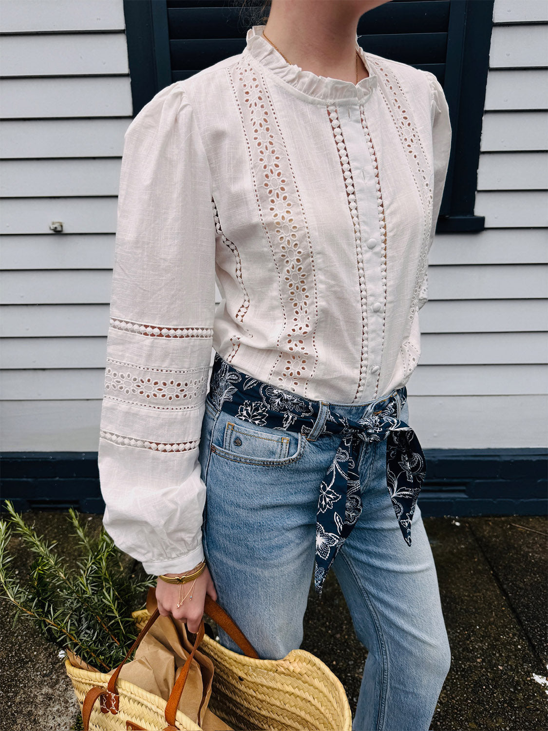 White Broderie Panel Blouse - Collector Store Sydney