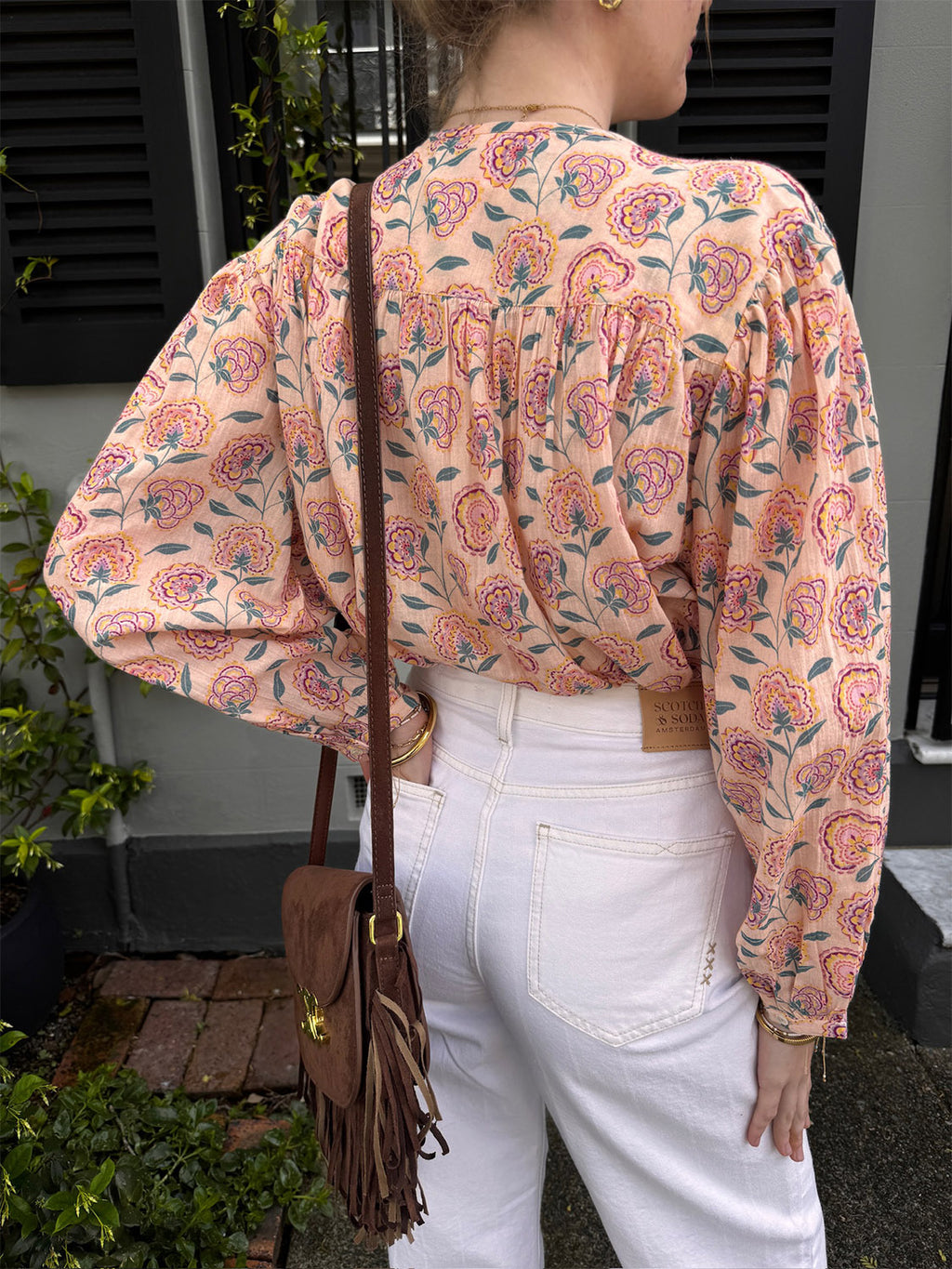 Blush Floral Balloon Sleeve Blouse