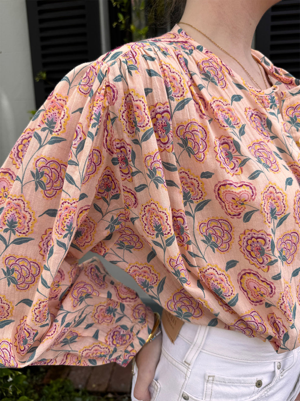 Blush Floral Balloon Sleeve Blouse