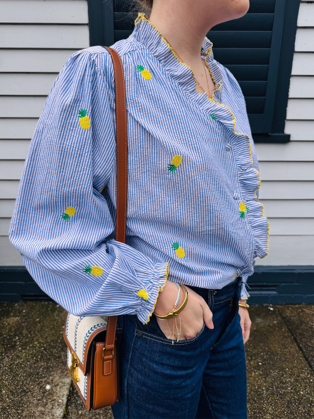 Pineapple Embroidered Cotton Blouse - Collector Store Sydney