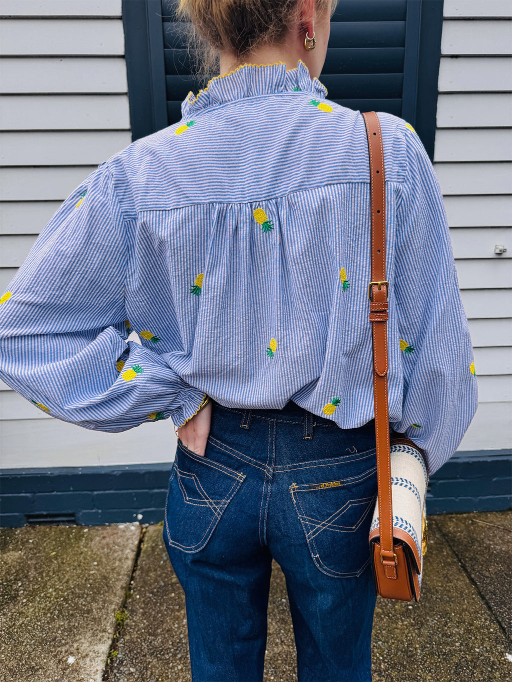 Pineapple Embroidered Cotton Blouse - Collector Store Sydney