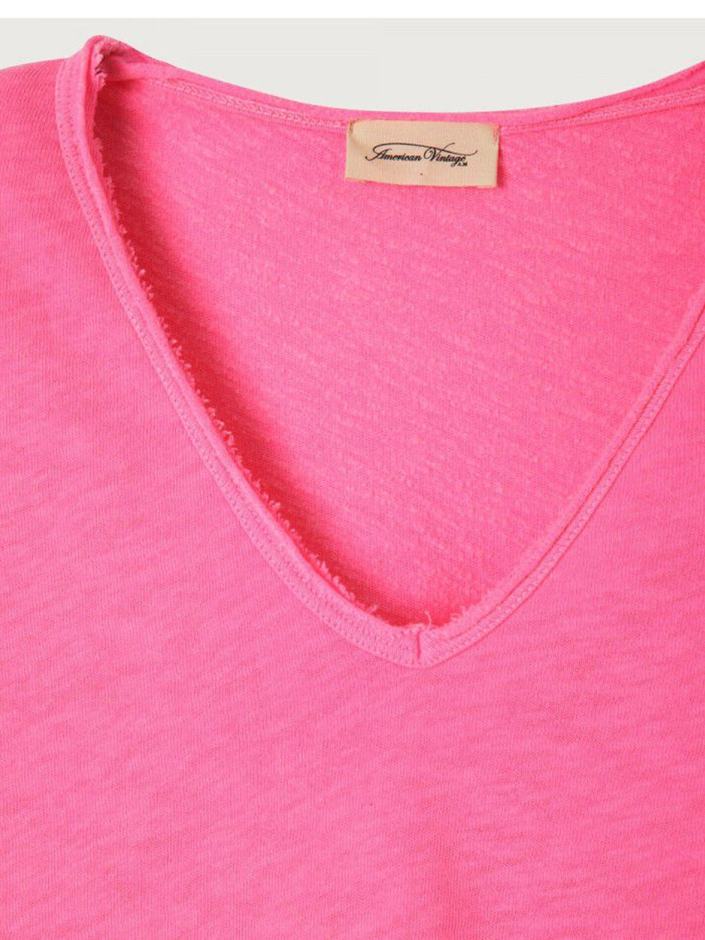 American Vintage Cotton V Neck Tee -Sonoma -  FLURO Acid Pink