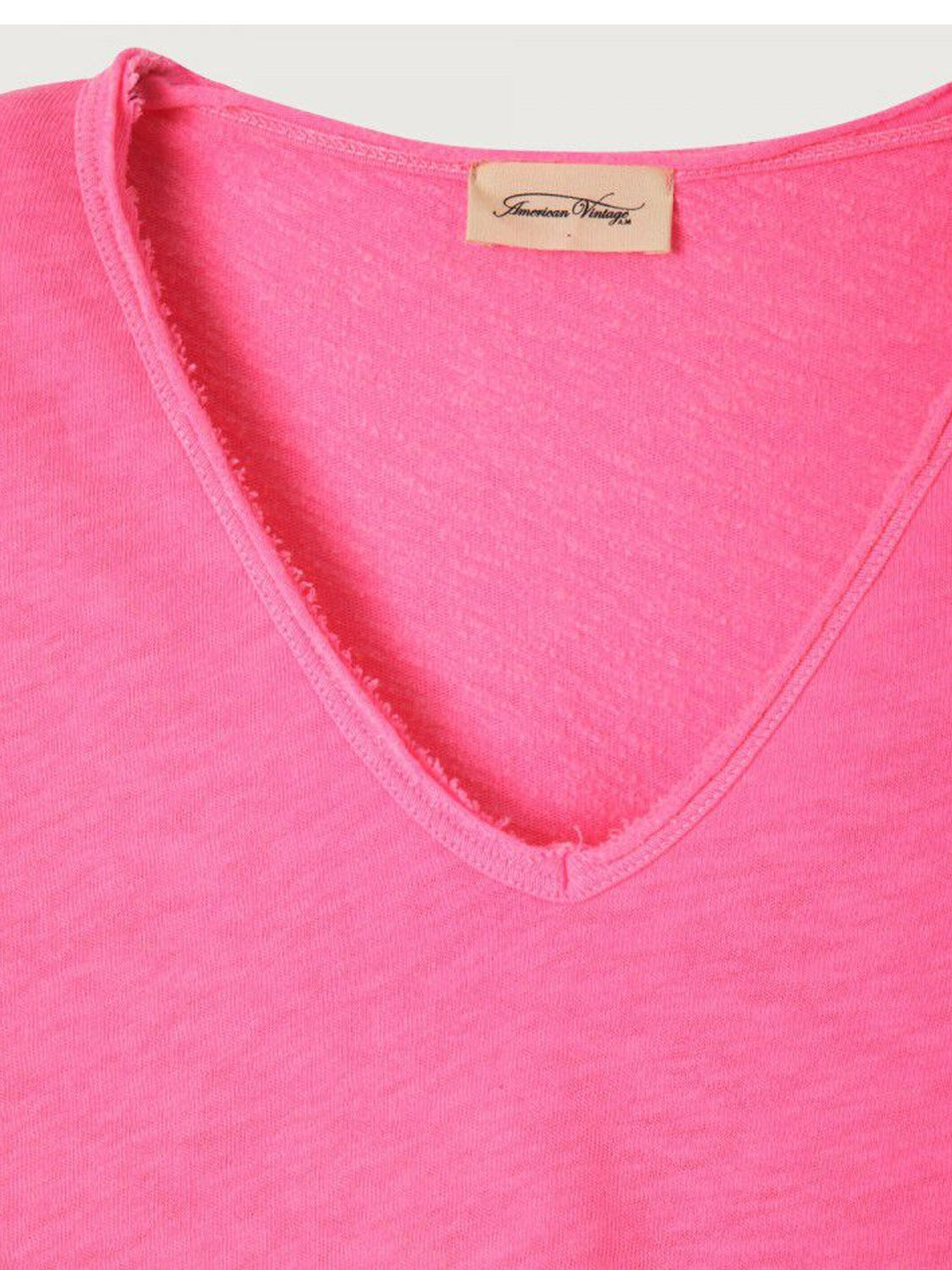 American Vintage Cotton V Neck Tee -Sonoma -  FLURO Acid Pink