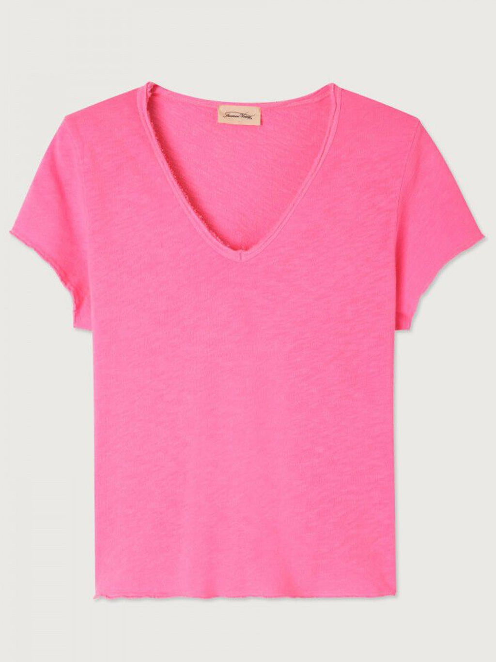American Vintage Cotton V Neck Tee -Sonoma -  FLURO Acid Pink