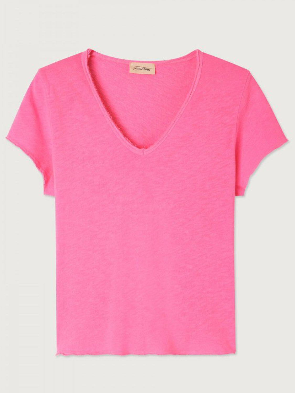 American Vintage Cotton V Neck Tee -Sonoma -  FLURO Acid Pink
