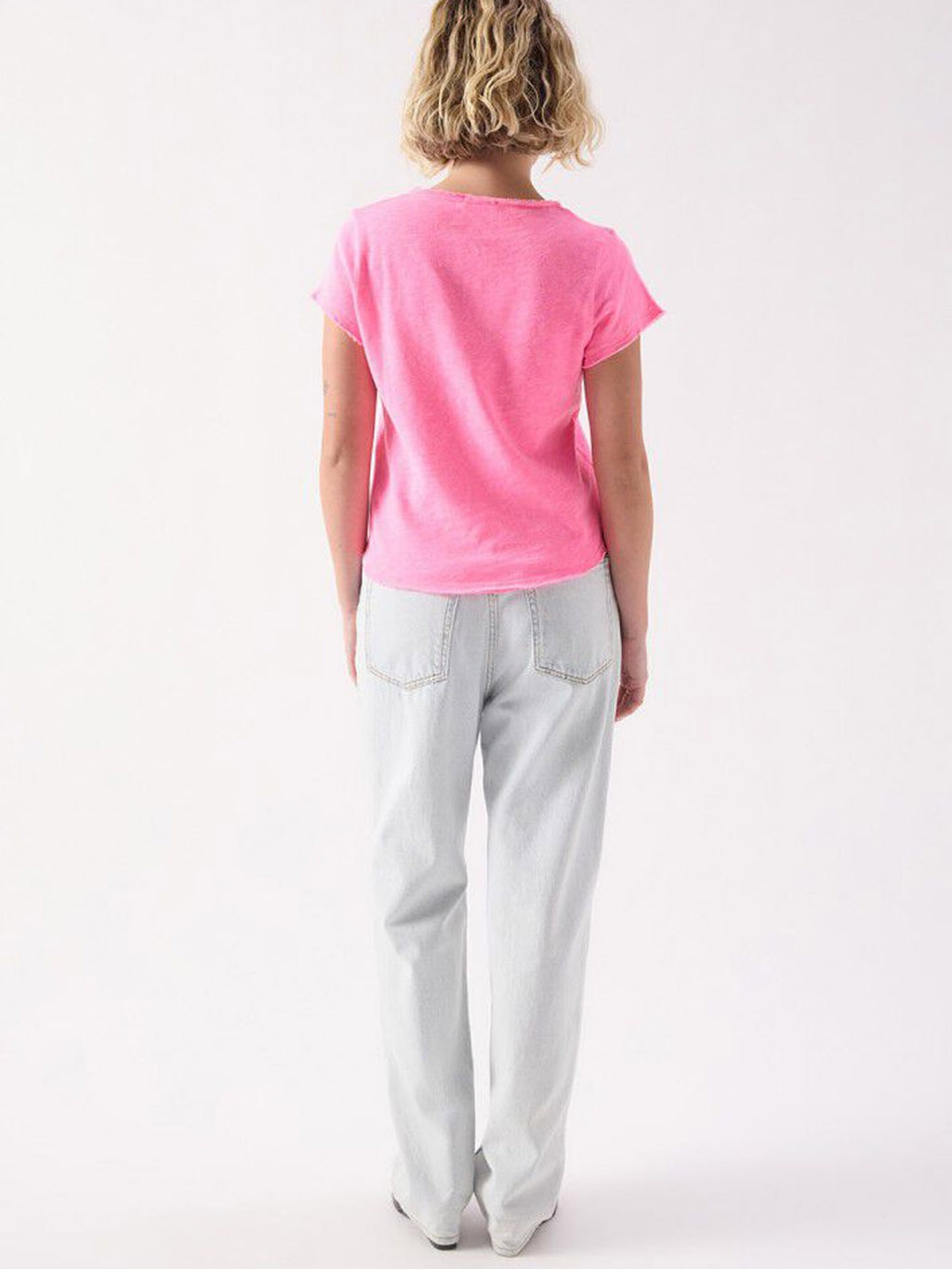 American Vintage Cotton V Neck Tee -Sonoma -  FLURO Acid Pink