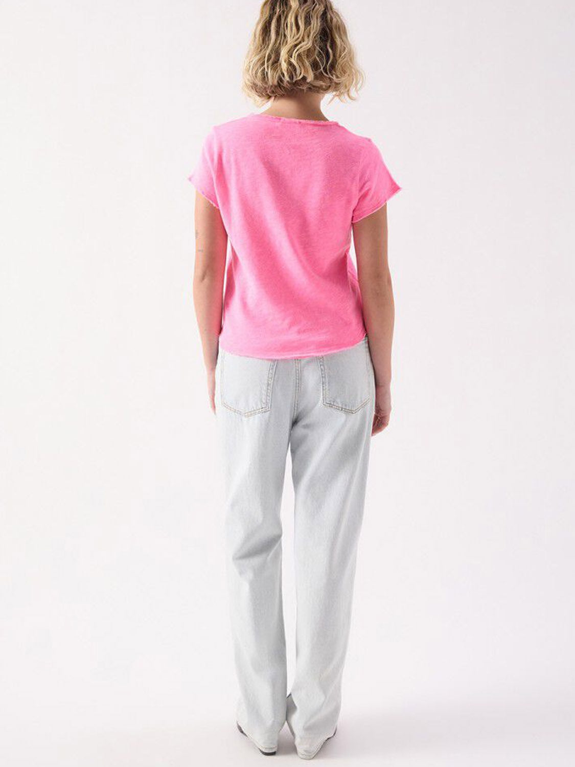 American Vintage Cotton V Neck Tee -Sonoma -  FLURO Acid Pink