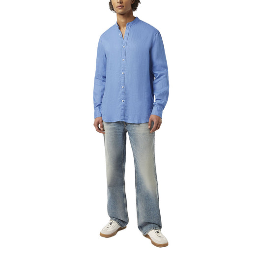 Linen stand-up collar shirt Blue - Scotch & Soda - Collector Store