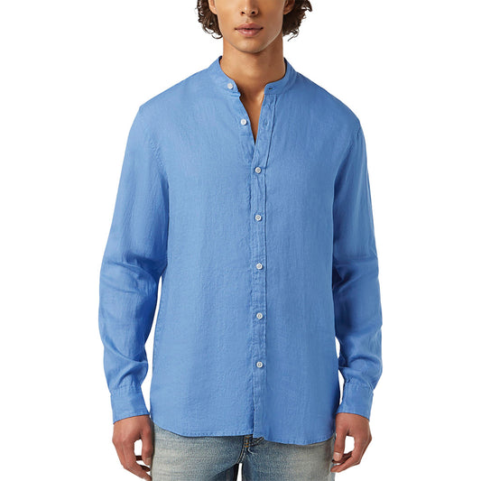 Linen stand-up collar shirt Blue - Scotch & Soda - Collector Store