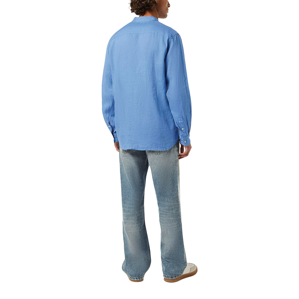 Linen stand-up collar shirt Blue - Scotch & Soda - Collector Store