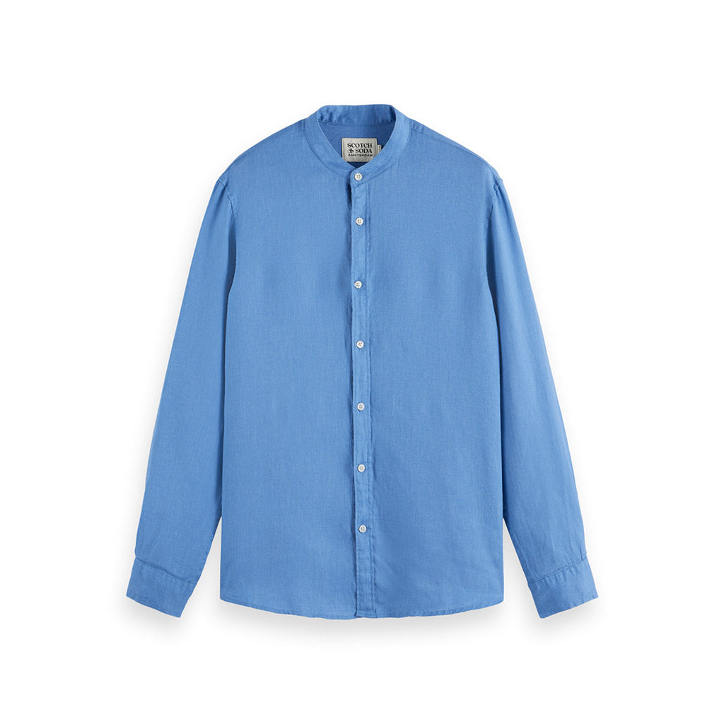 Linen stand-up collar shirt Blue - Scotch & Soda - Collector Store