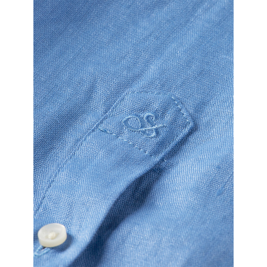 Linen stand-up collar shirt Blue - Scotch & Soda - Collector Store