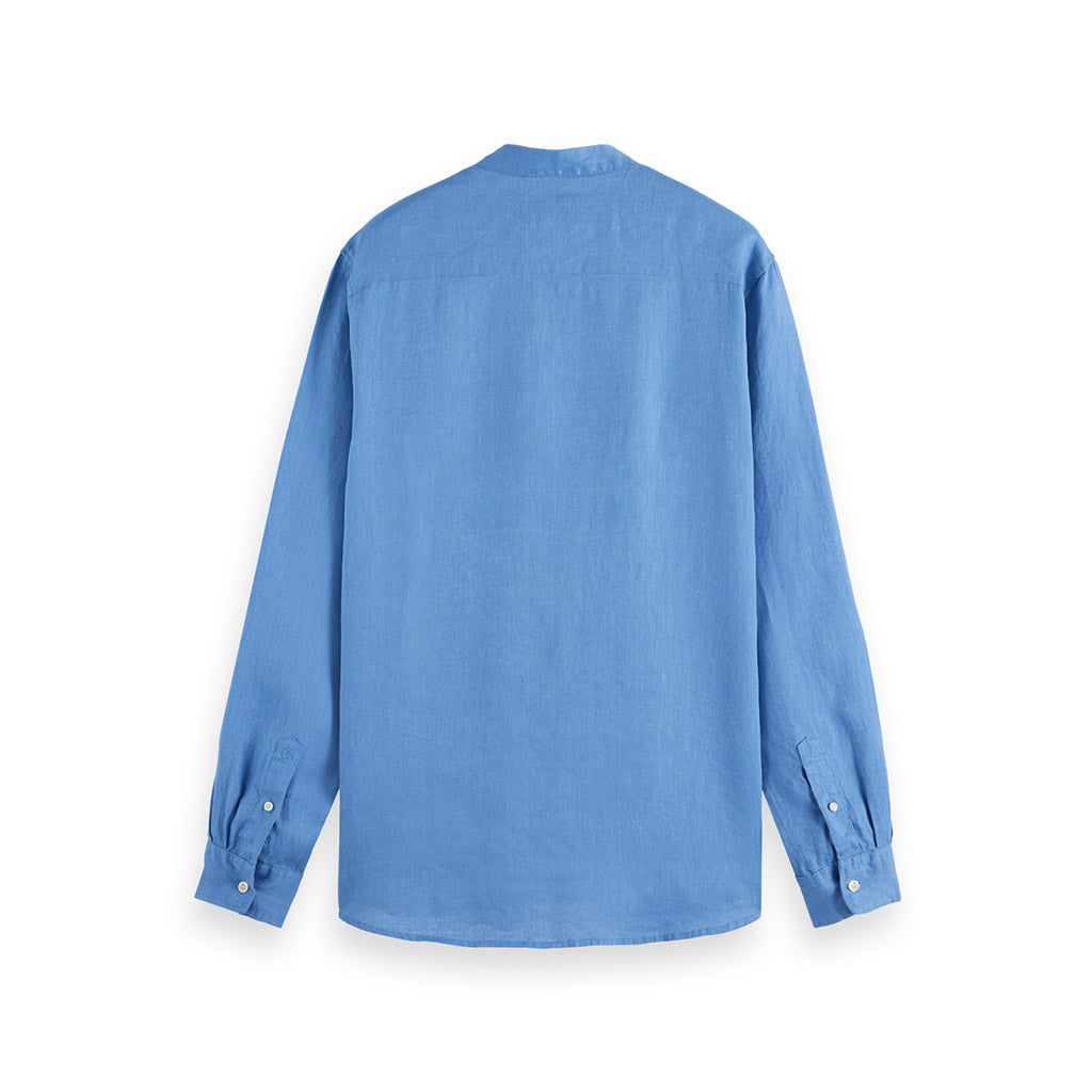 Linen stand-up collar shirt Blue - Scotch & Soda - Collector Store