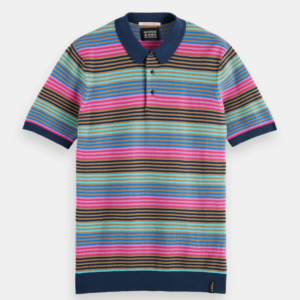Scotch & Soda : Structure knitted polo shirt : Topaz - Collector Store