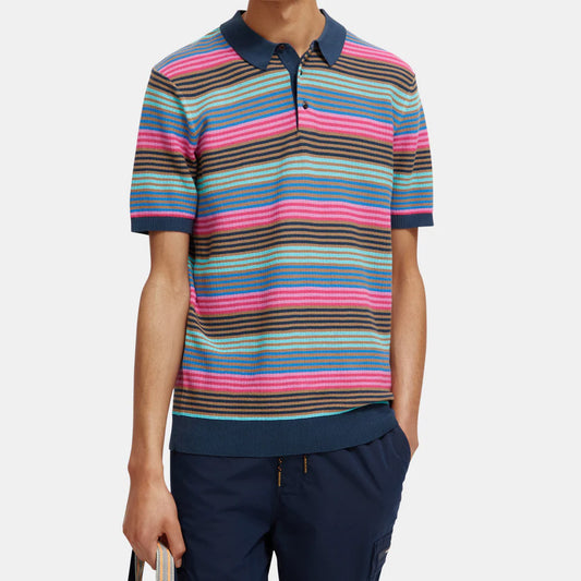 Scotch & Soda : Structure knitted polo shirt : Topaz - Collector Store