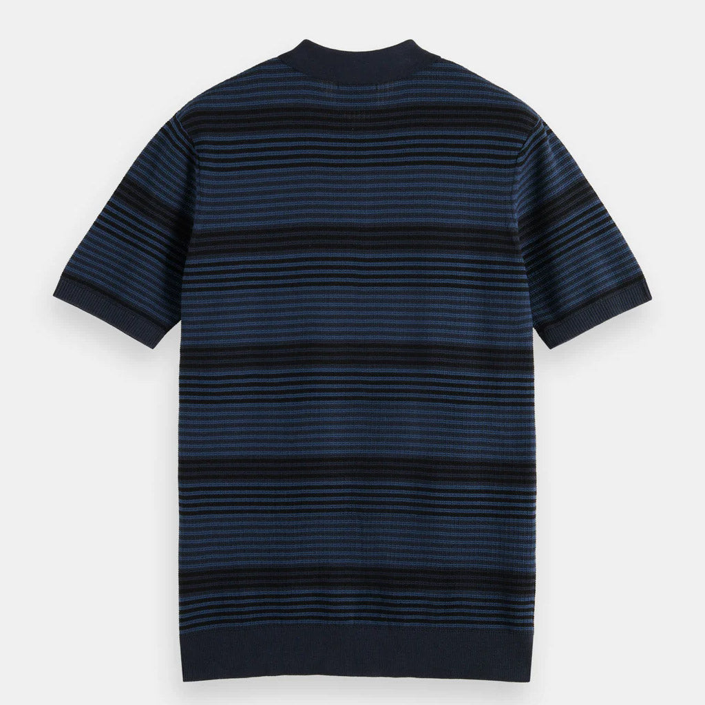Scotch & Soda : Structure knitted polo shirt : Blue Stripe - Collector Store