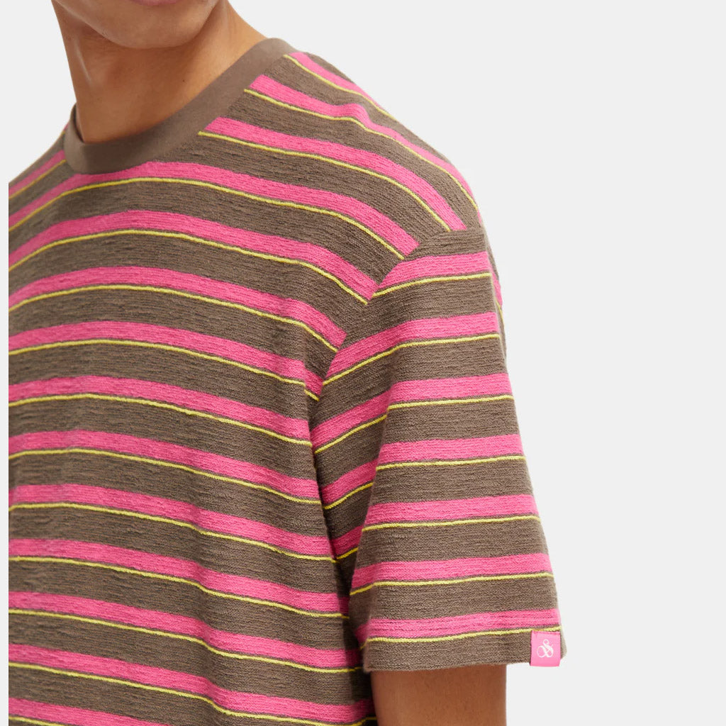 Scotch & Soda : Relaxed-fit striped t-shirt : Brown Pink - Collector Store