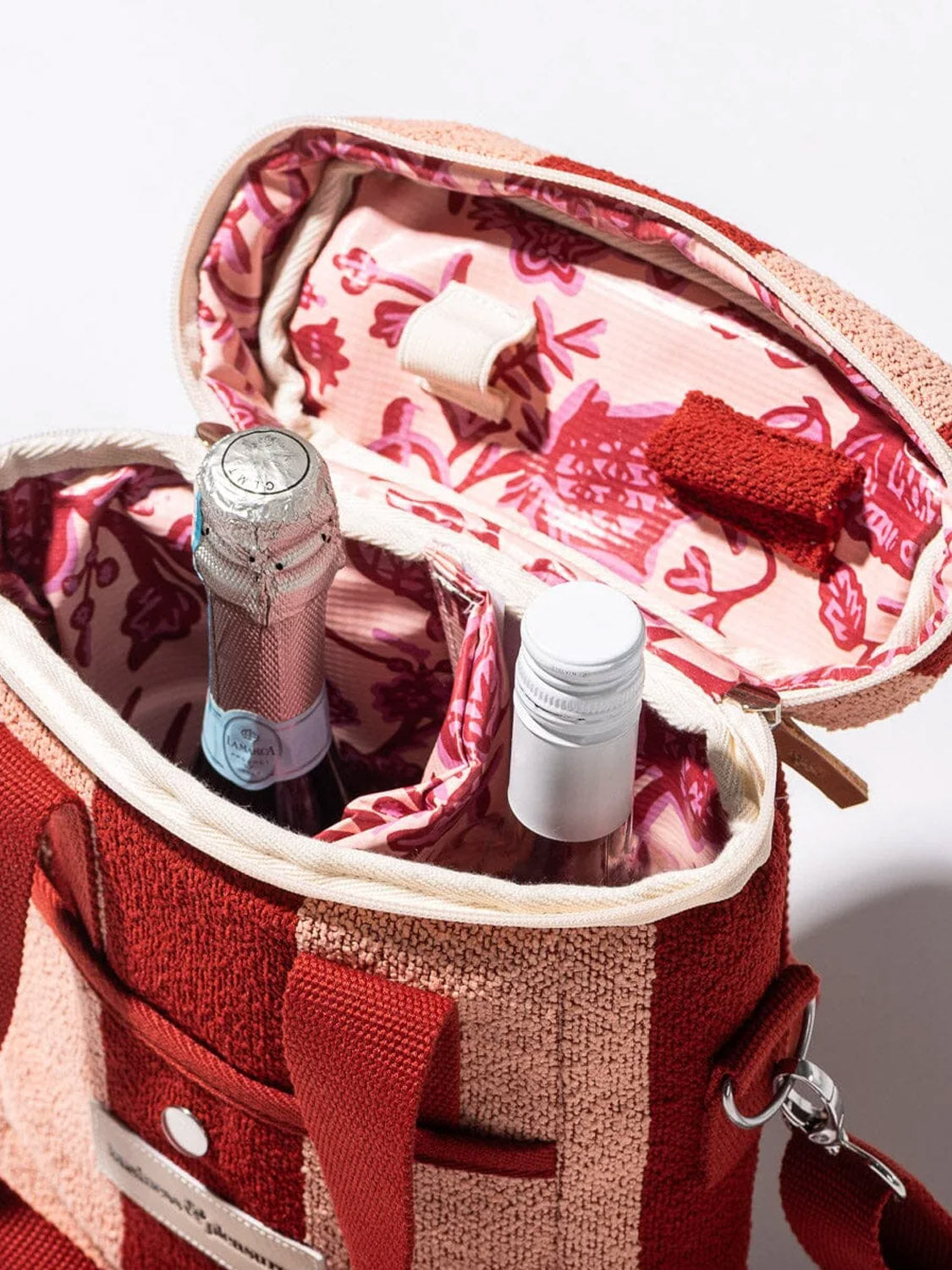WINE COOLER TOTE BAG - TERRY TERRACOTTA STRIPE