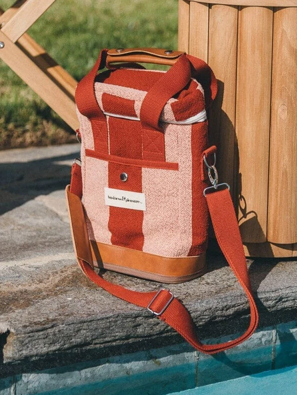 WINE COOLER TOTE BAG - TERRY TERRACOTTA STRIPE
