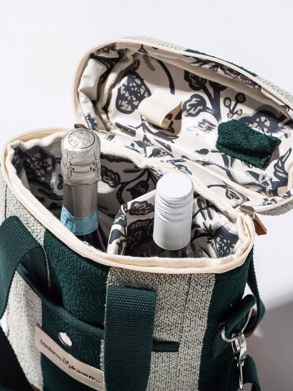 WINE COOLER TOTE BAG - TERRY GREEN STRIPE