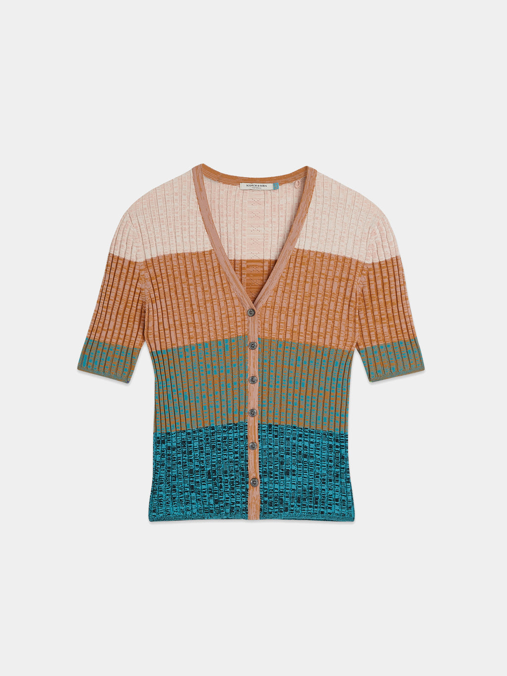 Scotch & Soda : Striped short-sleeved cardigan : Tahitian Teal - Collector Store Sydney