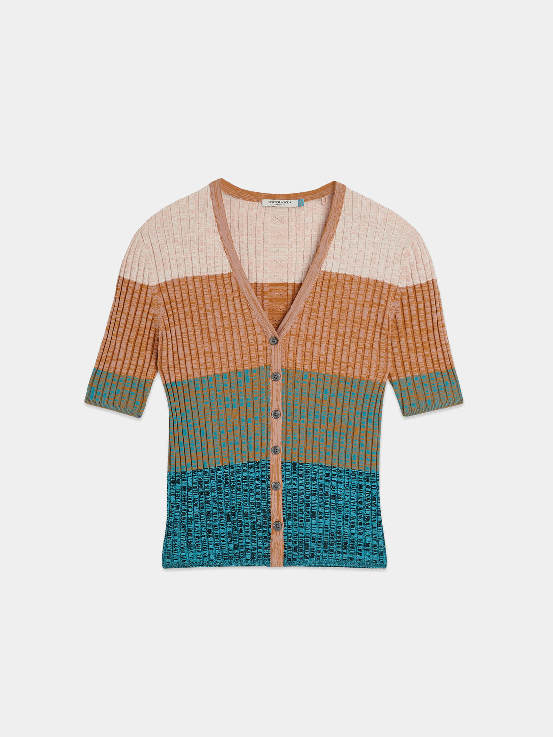 Scotch & Soda : Striped short-sleeved cardigan : Tahitian Teal - Collector Store Sydney