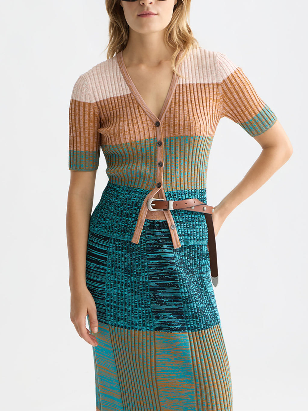 Scotch & Soda : Striped short-sleeved cardigan : Tahitian Teal - Collector Store Sydney